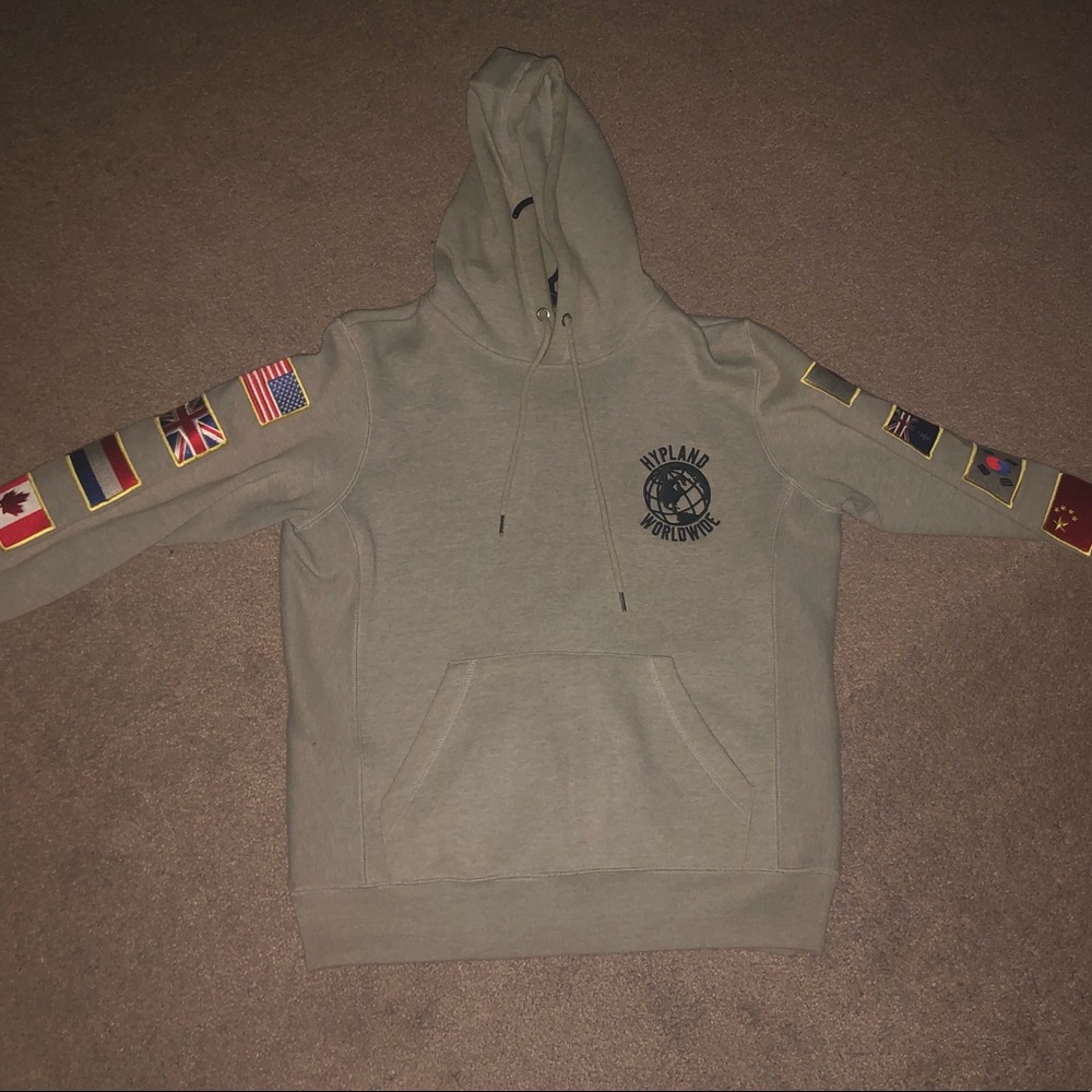 Hypland Worldwide Flag Embroidered Grey Hoodie MD
